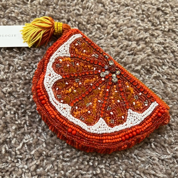 Anthropologie Handbags - Anthro 🍊 Beaded Fruit Slice Coin Purse